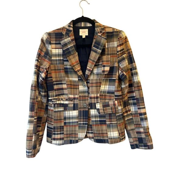 Set of Brooks Brothers Y2K patchwork Madras plaid blazer and sailor ankle chino - Picture 3 of 16